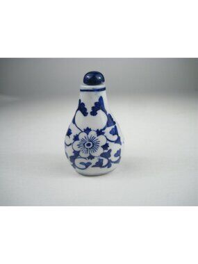 Antique Chinese Blue Porcelain Snuff Bottle Jar Floral Chinese Floral Vintage